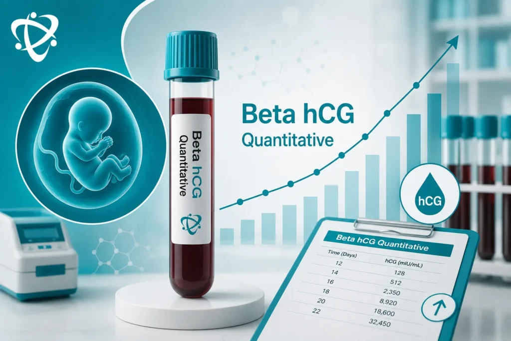 آزمایش خون کمی (Beta hCG Quantitative) برای اندازه‌گیری دقیق هورمون hCG و ارزیابی روند بارداری