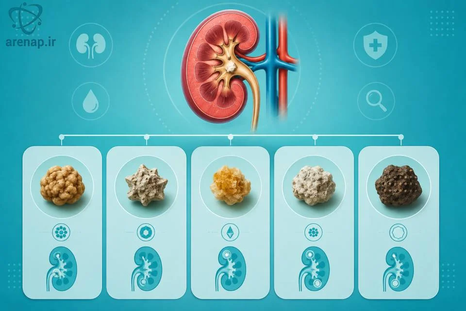 اینفوگرافیک مقایسه انواع سنگ‌های کلیه -ارناپ