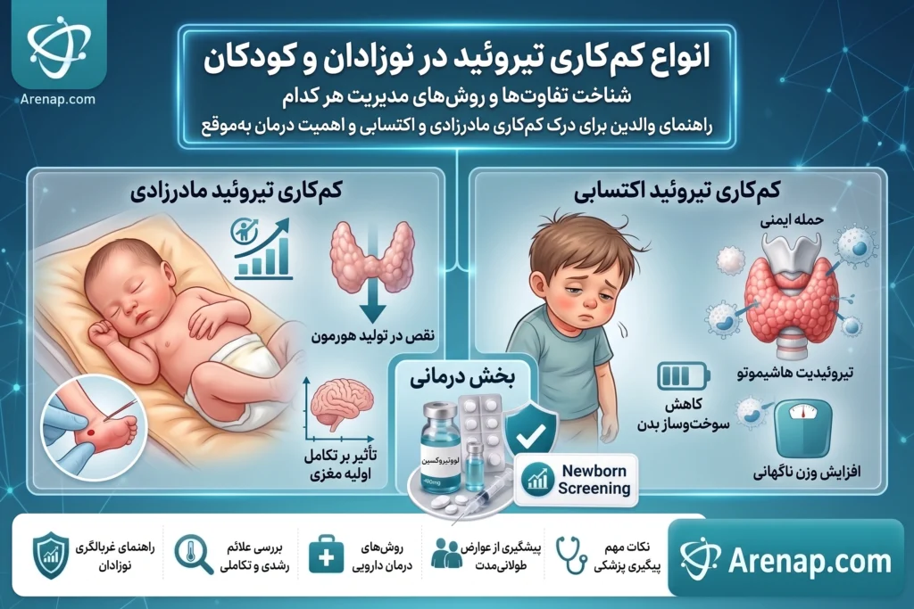 انواع کم کاری های تیروئید در کودکان و نوزادان