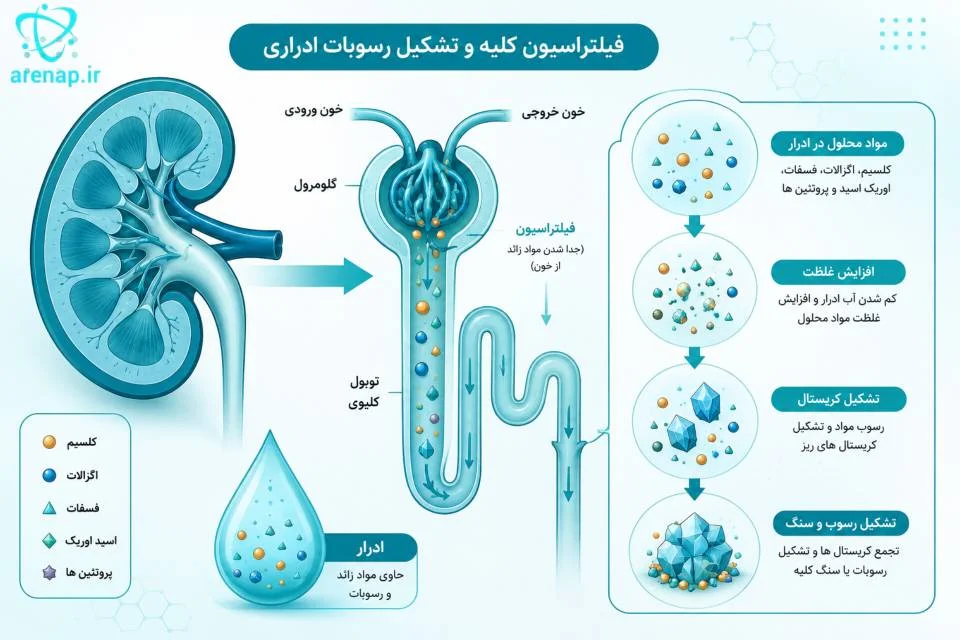 فیلتراسیون کلیه و تشکیل رسوبات ادراری - ارناپ