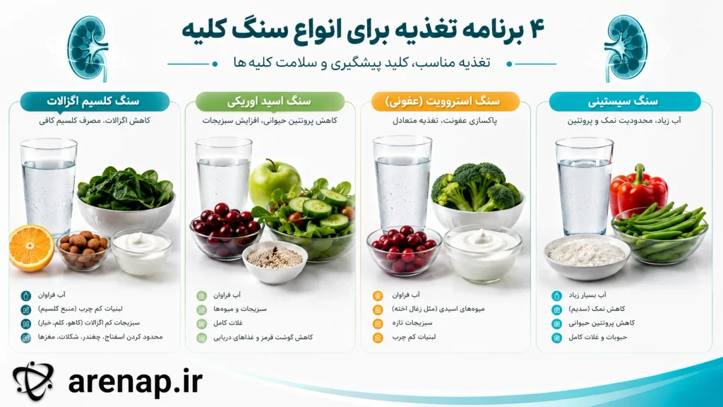 برنامه غذایی مناسب انواع سنگ کلیه - آرناپ