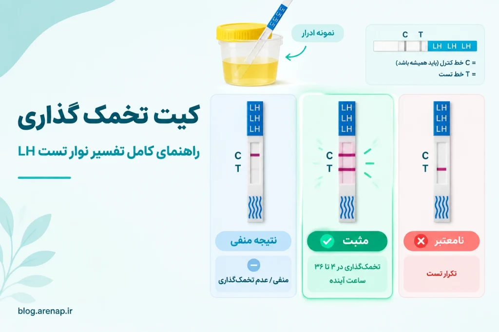 کیت تخمک گذاری و تفسیر نوار تست LH - آرناپ نمونه نتیجه منفی و مثبت کیت تخمک گذاری (تست LH) - آرناپ